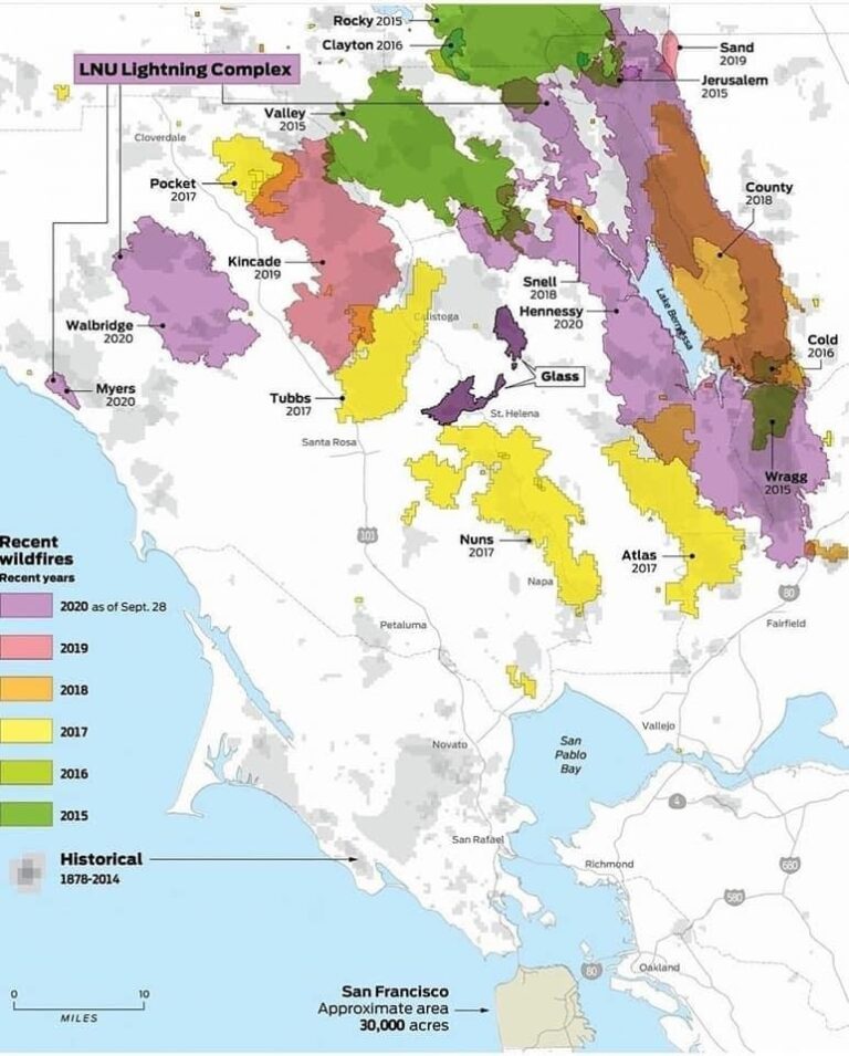 6 year fire map - Sonoma 2020 grape harvest finally winds down as red flag weather warnings continue...